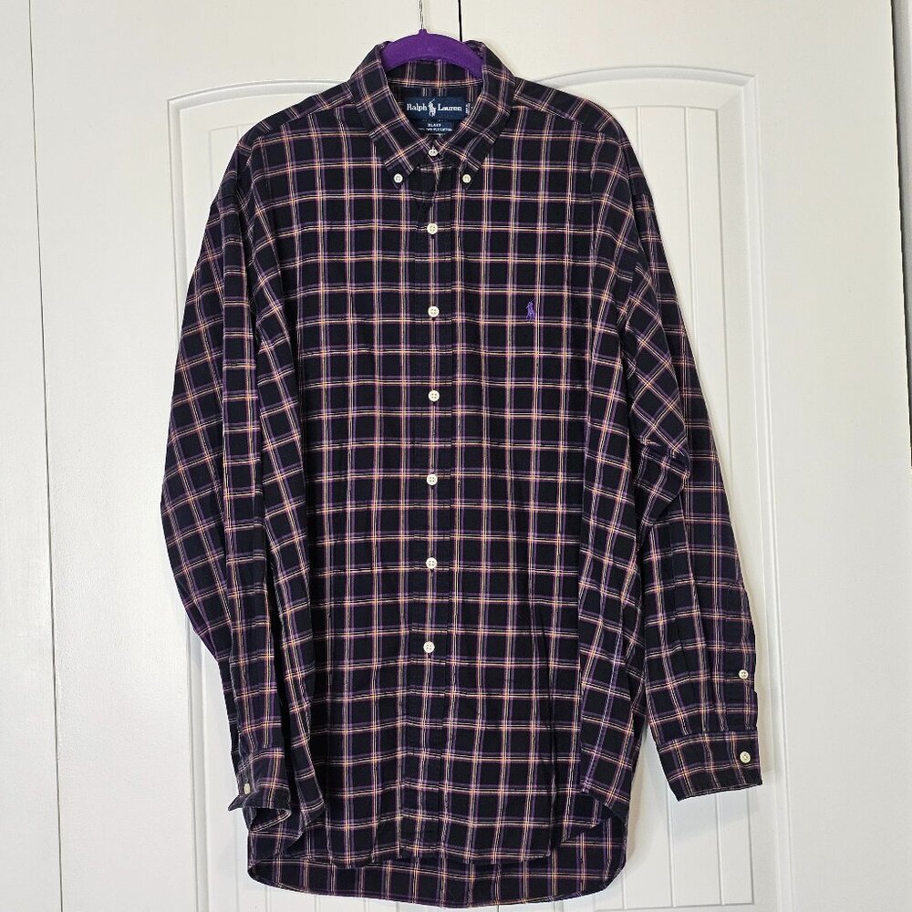 Men's Ralph Lauren Blake Plaid‎ Button Down Shirt Size L Purple Pony
